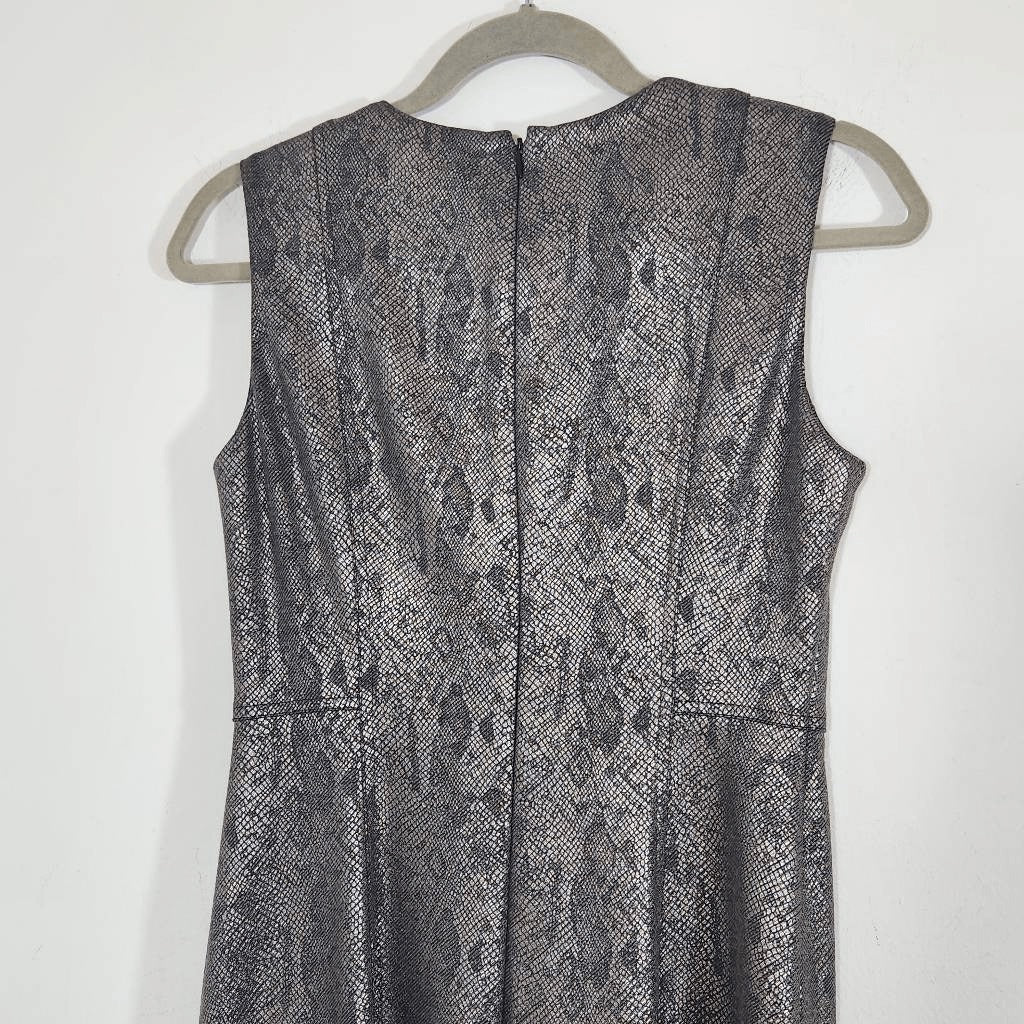 Calvin Klein Silver Snakeskin Sleeveless Sheath Dress Size 2 Wedding Guest Dress