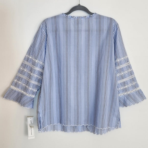 Alfred Dunner Blue and White Striped Button Up Blouse Size Petite Large NWT