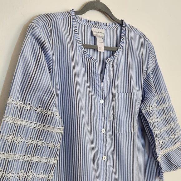 Alfred Dunner Blue and White Striped Button Up Blouse Size Petite Large NWT