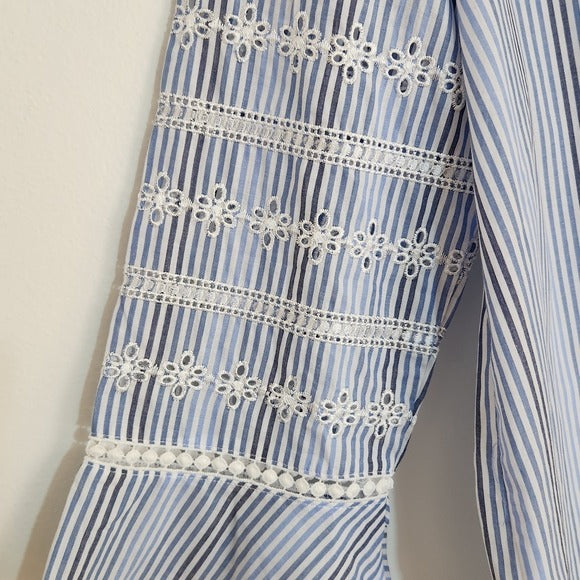 Alfred Dunner Blue and White Striped Button Up Blouse Size Petite Large NWT