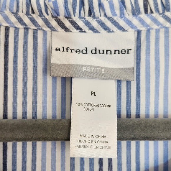 Alfred Dunner Blue and White Striped Button Up Blouse Size Petite Large NWT