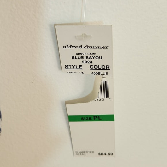 Alfred Dunner Blue and White Striped Button Up Blouse Size Petite Large NWT