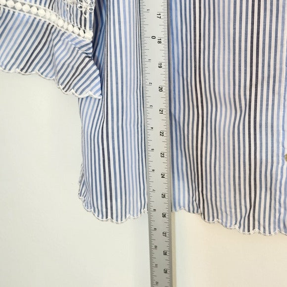 Alfred Dunner Blue and White Striped Button Up Blouse Size Petite Large NWT