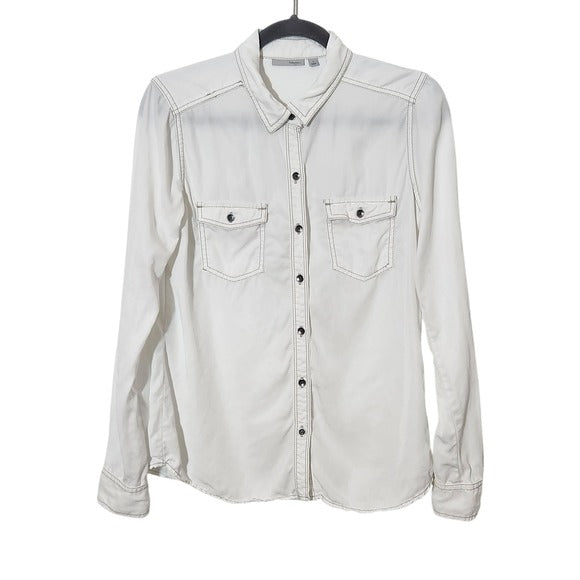 Halogen White Chambray Button-Up Shirt Size Small