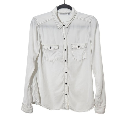 Halogen White Chambray Button-Up Shirt Size Small