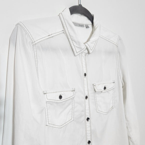 Halogen White Chambray Button-Up Shirt Size Small