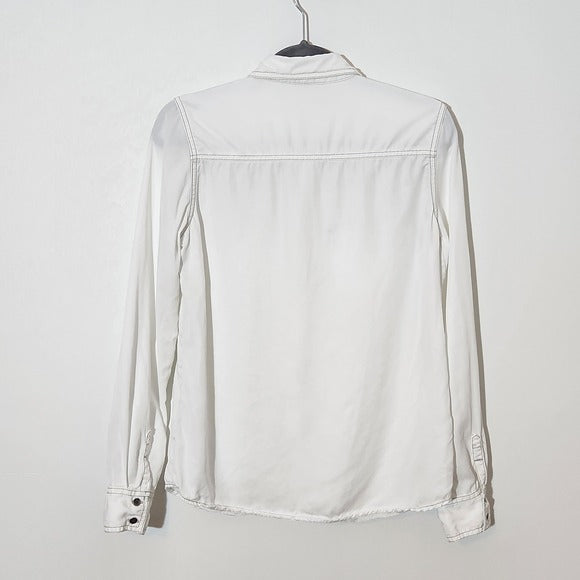 Halogen White Chambray Button-Up Shirt Size Small
