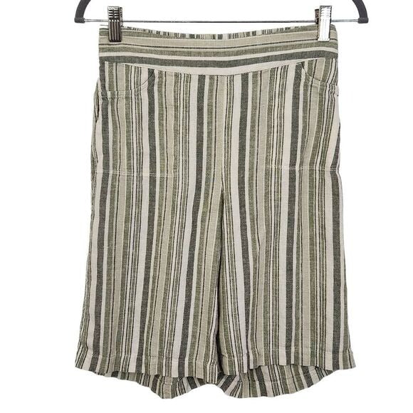 Isaac Mizrahi Bridgehampton Green Striped Linen Shorts Size 0 Tall Linen Shorts