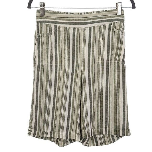 Isaac Mizrahi Bridgehampton Green Striped Linen Shorts Size 0 Tall Linen Shorts