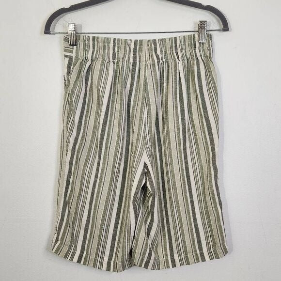 Isaac Mizrahi Bridgehampton Green Striped Linen Shorts Size 0 Tall Linen Shorts