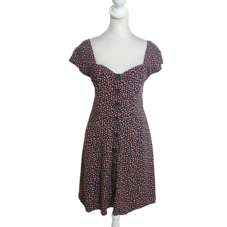Aeropostale Black and Red Floral Print Fit and Flare Mini Dress Size Medium NWT