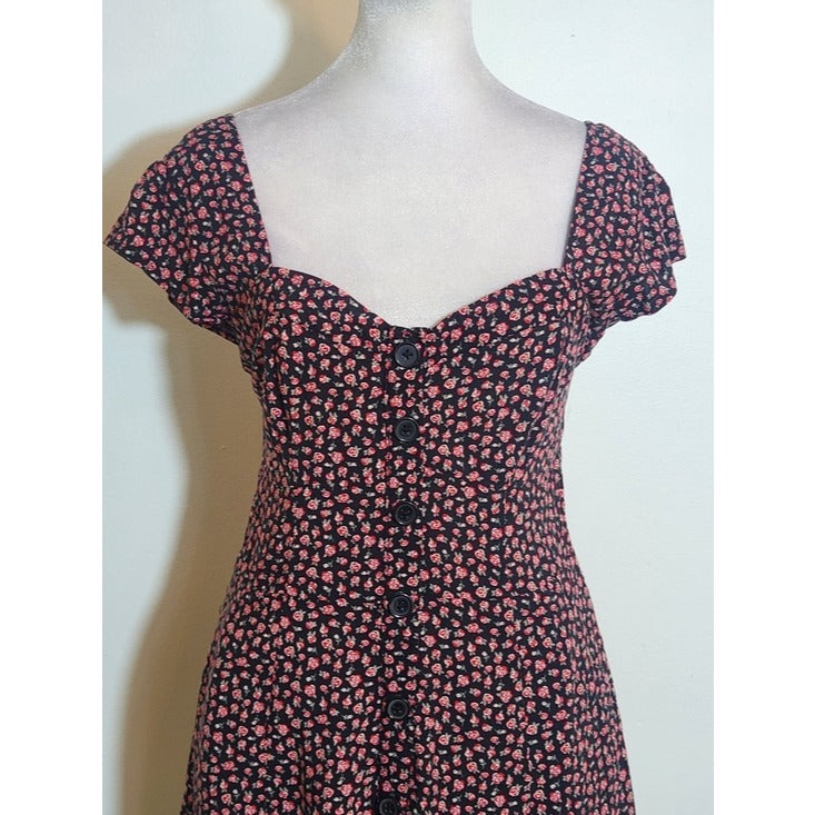 Aeropostale Black and Red Floral Print Fit and Flare Mini Dress Size Medium NWT