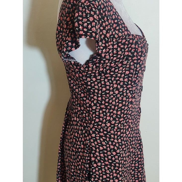Aeropostale Black and Red Floral Print Fit and Flare Mini Dress Size Medium NWT