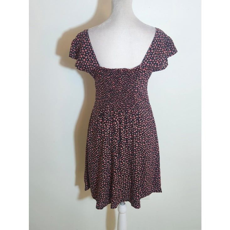 Aeropostale Black and Red Floral Print Fit and Flare Mini Dress Size Medium NWT