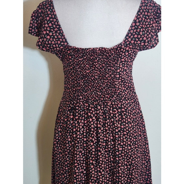 Aeropostale Black and Red Floral Print Fit and Flare Mini Dress Size Medium NWT