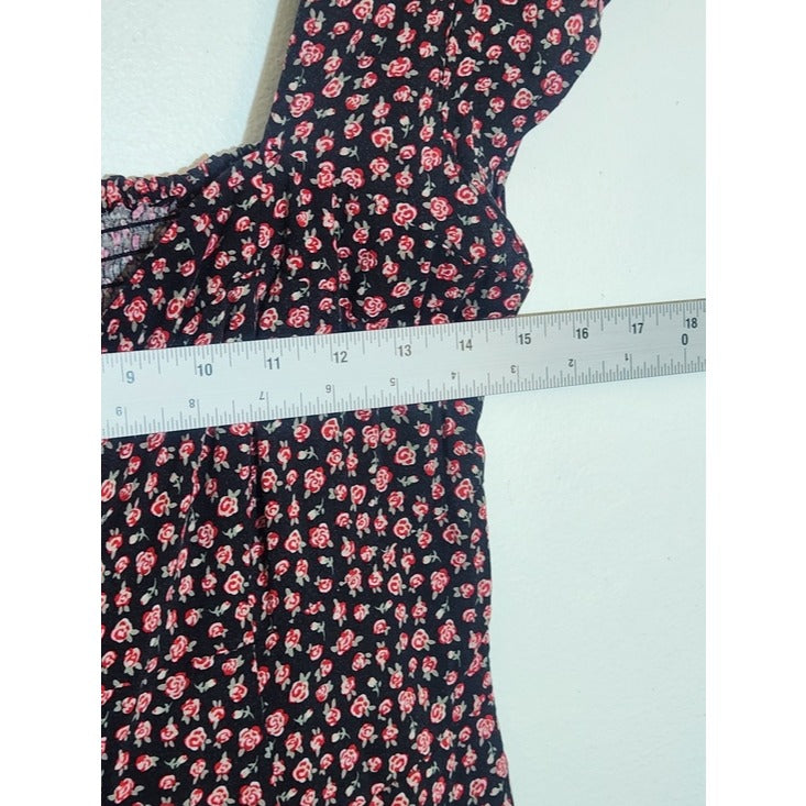 Aeropostale Black and Red Floral Print Fit and Flare Mini Dress Size Medium NWT