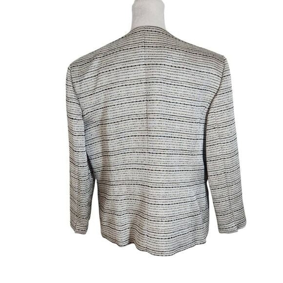 Kasper Silver and Black Blazer Size 12 Petite Kasper Dressy Collarless Blazer