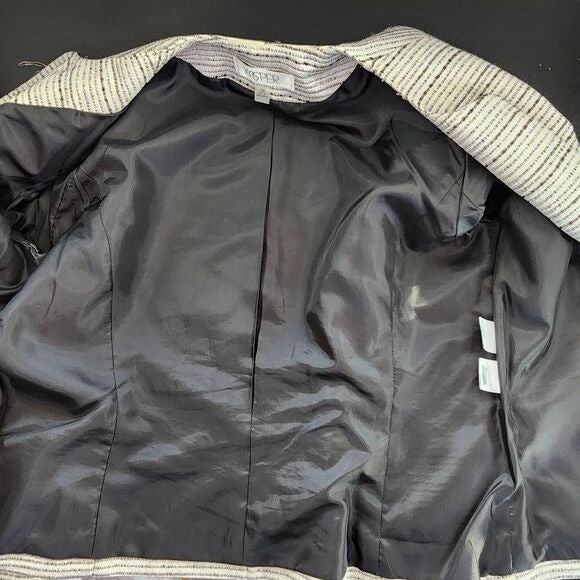 Kasper Silver and Black Blazer Size 12 Petite Kasper Dressy Collarless Blazer