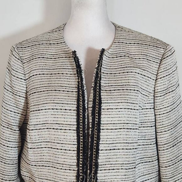 Kasper Silver and Black Blazer Size 12 Petite Kasper Dressy Collarless Blazer