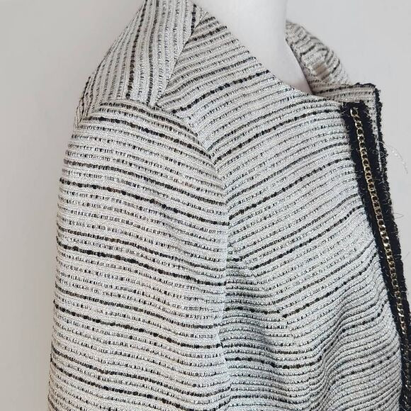 Kasper Silver and Black Blazer Size 12 Petite Kasper Dressy Collarless Blazer