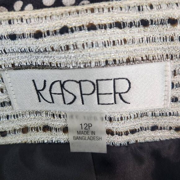 Kasper Silver and Black Blazer Size 12 Petite Kasper Dressy Collarless Blazer