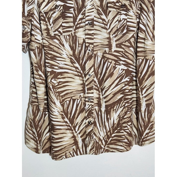 CJ Banks Linen Blend Brown and Tan Palm Print Camp Shirt Size 2X