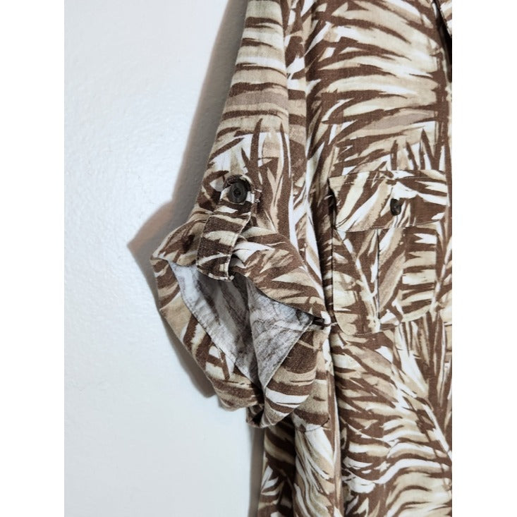 CJ Banks Linen Blend Brown and Tan Palm Print Camp Shirt Size 2X