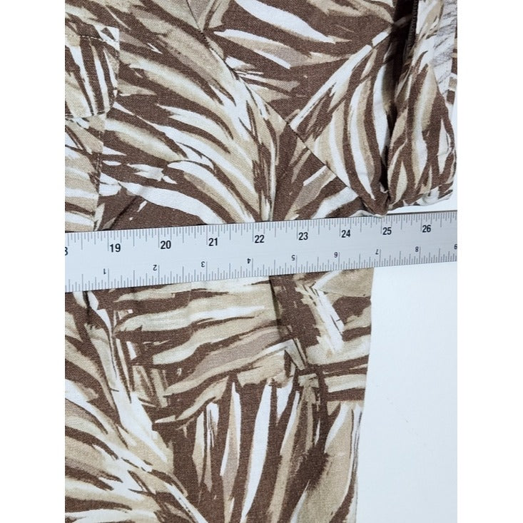 CJ Banks Linen Blend Brown and Tan Palm Print Camp Shirt Size 2X
