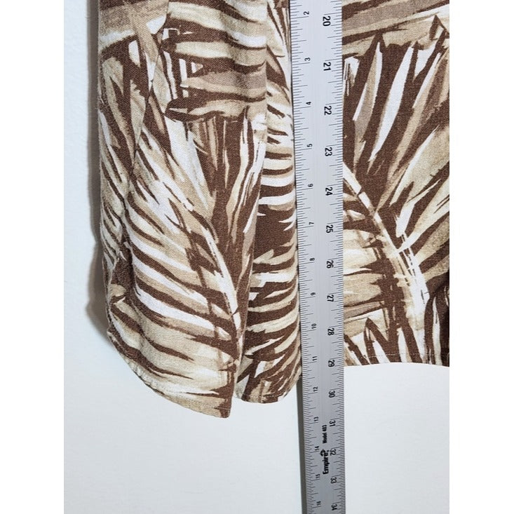 CJ Banks Linen Blend Brown and Tan Palm Print Camp Shirt Size 2X