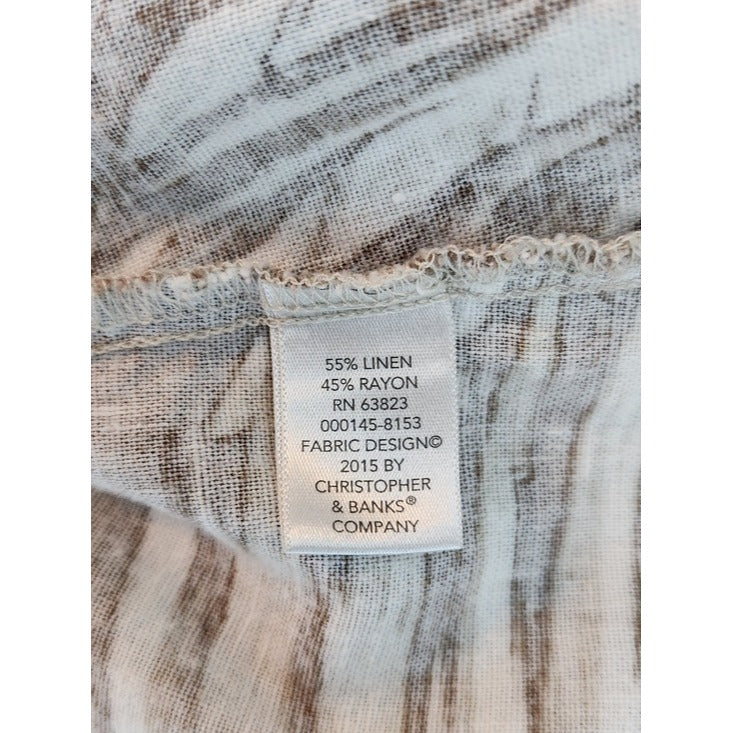 CJ Banks Linen Blend Brown and Tan Palm Print Camp Shirt Size 2X