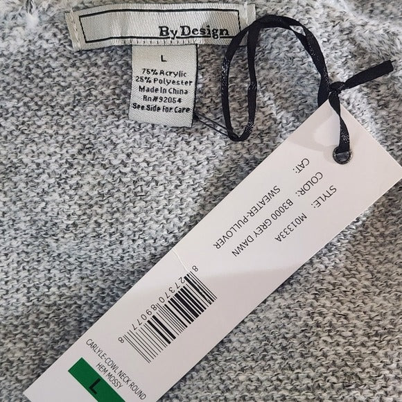 By Design Gray Cowl Neck Sweater Size Large Gray Knit Sweater New