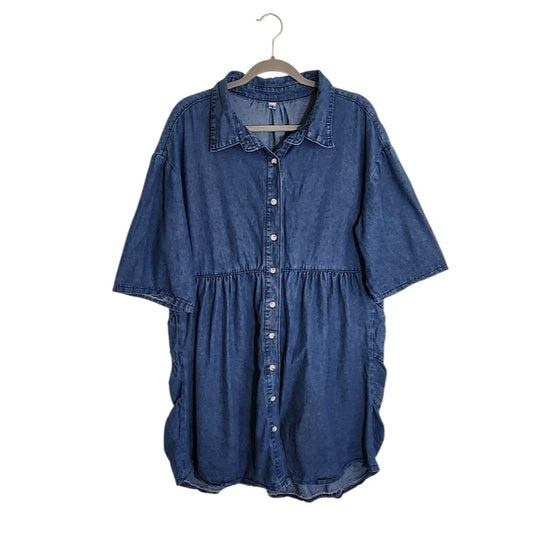 TheyLook Medium Wash Blue Denim Mini Shirt Dress Size XXL