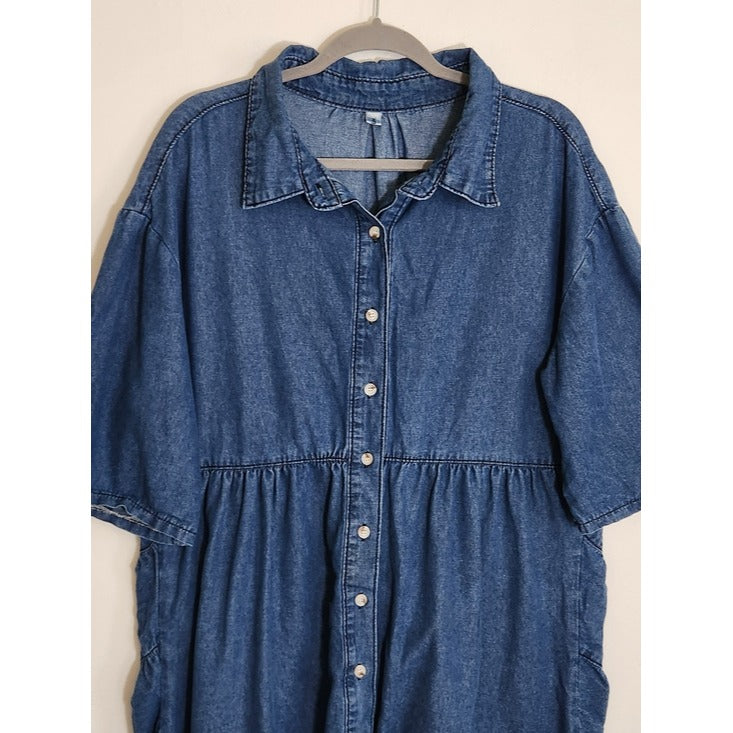 TheyLook Medium Wash Blue Denim Mini Shirt Dress Size XXL