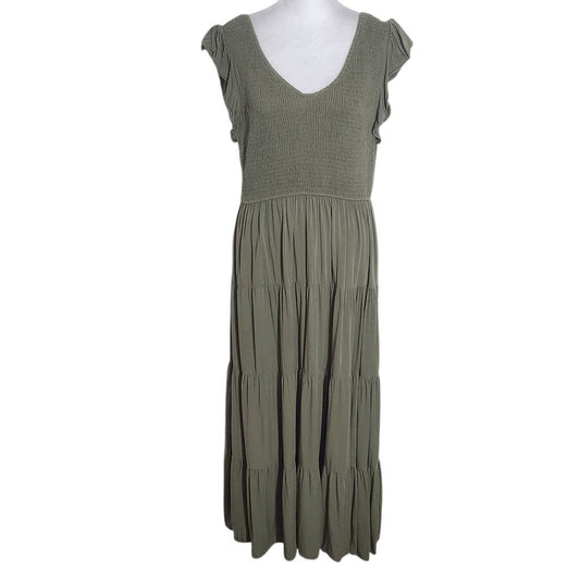 Pretty Garden Olive Green Smocked Midi Dress Size Large Green Cottagecore Dress