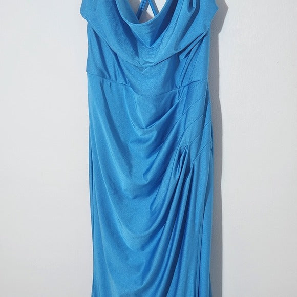 Lulus Formal Blue Maxi Dress with Cowl Neckline and Crisscross Back Size Medium