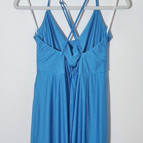 Lulus Formal Blue Maxi Dress with Cowl Neckline and Crisscross Back Size Medium