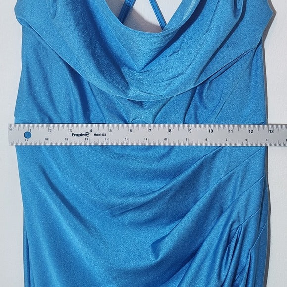 Lulus Formal Blue Maxi Dress with Cowl Neckline and Crisscross Back Size Medium