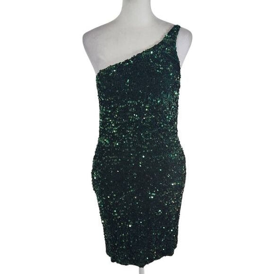 Mi Ami Green Sequin One Shoulder Mini Dress NWOT Size Small Formal Sequin Dress