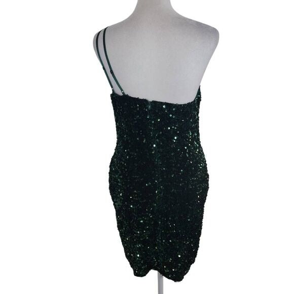 Mi Ami Green Sequin One Shoulder Mini Dress NWOT Size Small Formal Sequin Dress