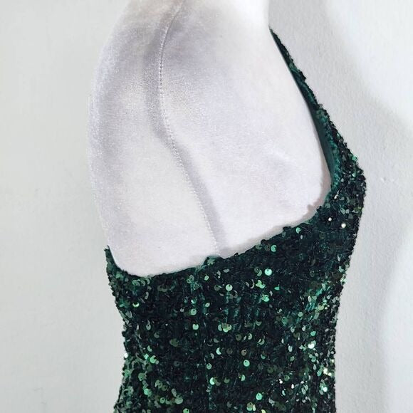 Mi Ami Green Sequin One Shoulder Mini Dress NWOT Size Small Formal Sequin Dress