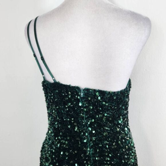 Mi Ami Green Sequin One Shoulder Mini Dress NWOT Size Small Formal Sequin Dress
