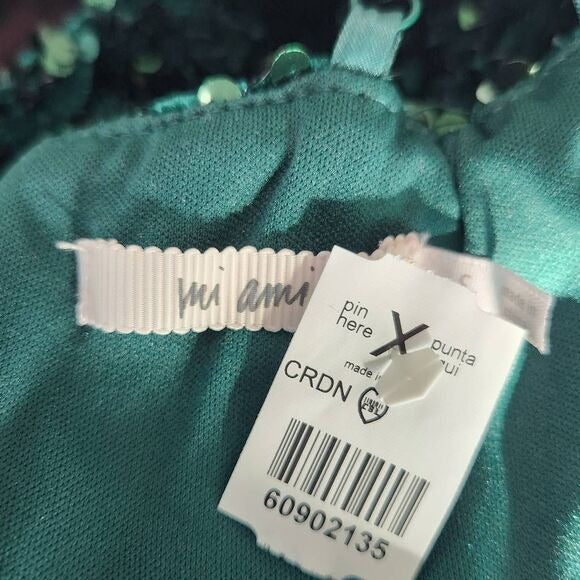 Mi Ami Green Sequin One Shoulder Mini Dress NWOT Size Small Formal Sequin Dress