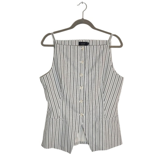 VICI Black and White Stripe Button Down Sleeveless Vest Style Top Sz Large NWOT