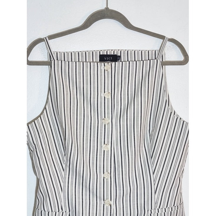 VICI Black and White Stripe Button Down Sleeveless Vest Style Top Sz Large NWOT