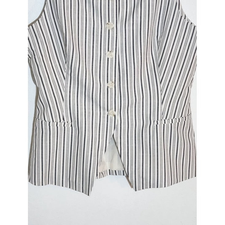 VICI Black and White Stripe Button Down Sleeveless Vest Style Top Sz Large NWOT