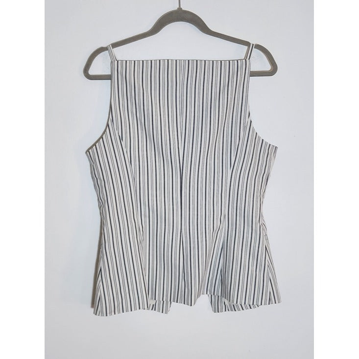 VICI Black and White Stripe Button Down Sleeveless Vest Style Top Sz Large NWOT