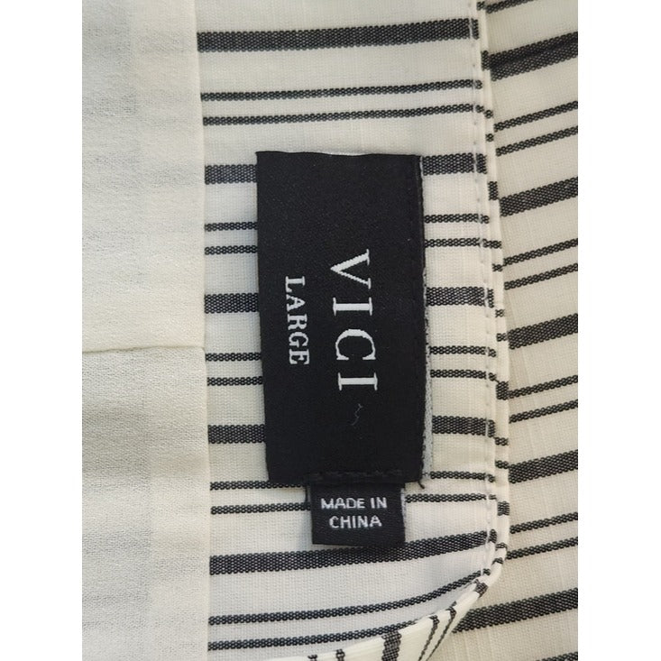 VICI Black and White Stripe Button Down Sleeveless Vest Style Top Sz Large NWOT