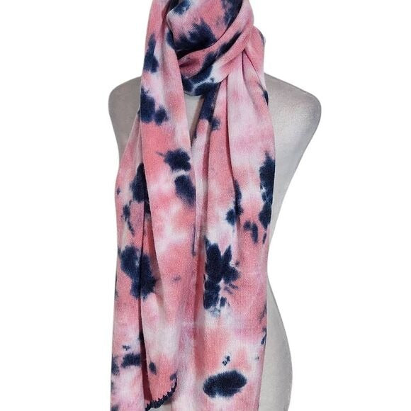 C.C Exclusives Navy and Pink Knit Scarf One Size Fuzzy Pink Tie-Dye Scarf