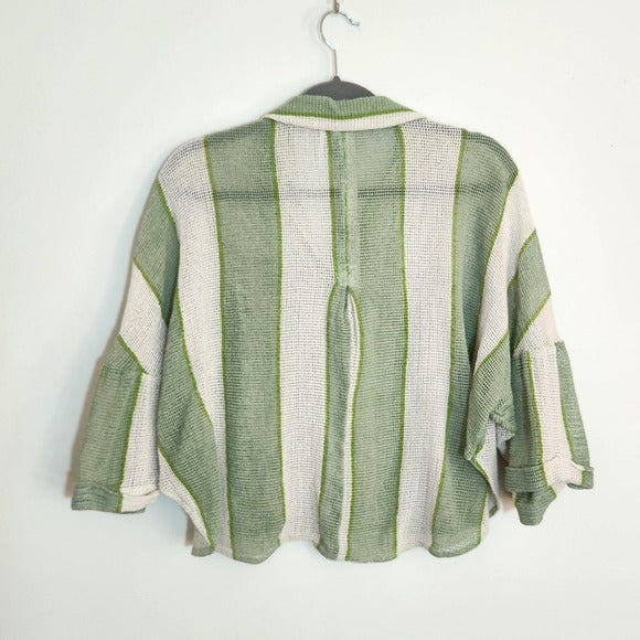 Out From Under Green and White Stripe Boxy Cropped Buttondown Shirt Size XS