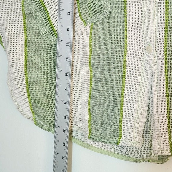 Out From Under Green and White Stripe Boxy Cropped Buttondown Shirt Size XS